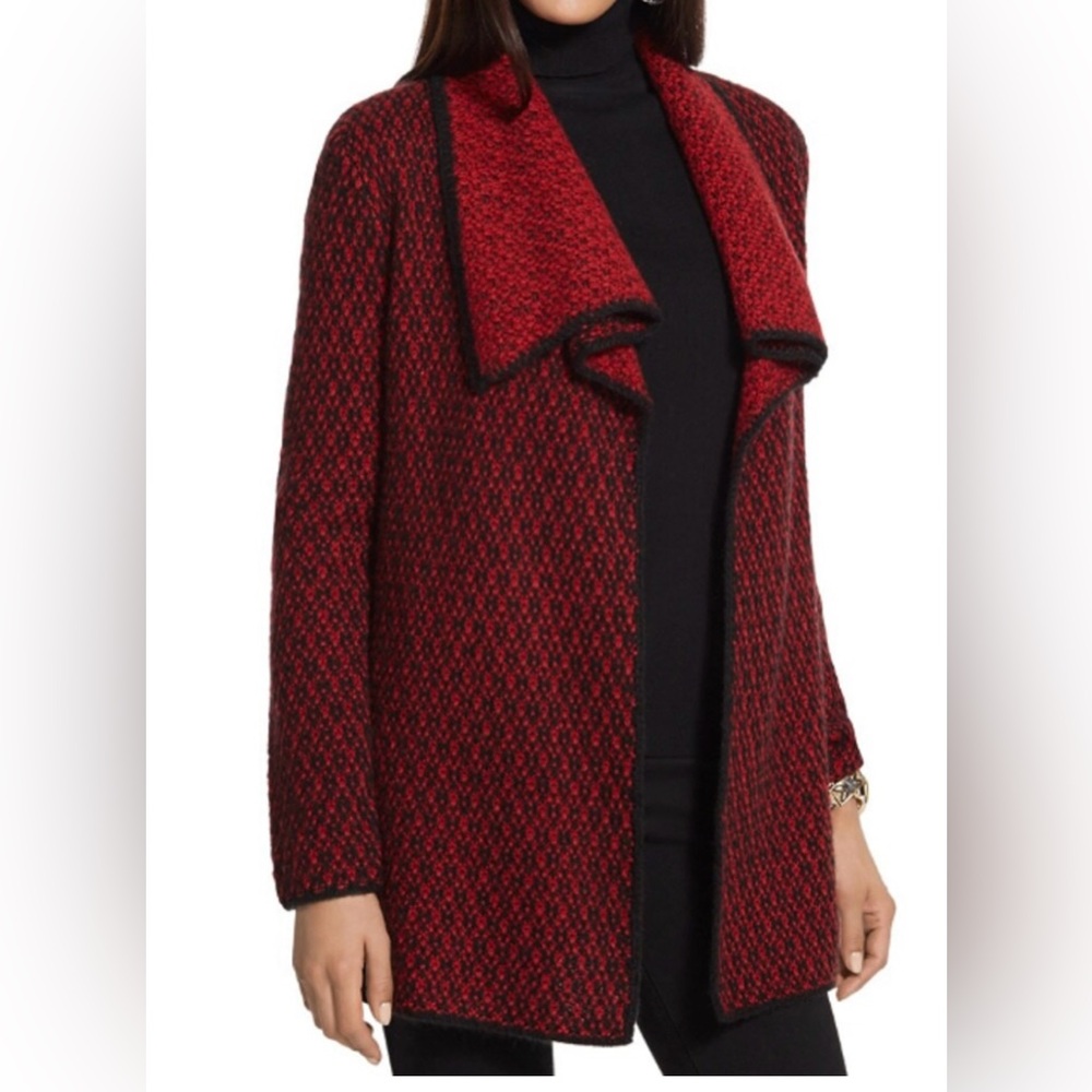 Chico's Red and Black Textured Cardigan